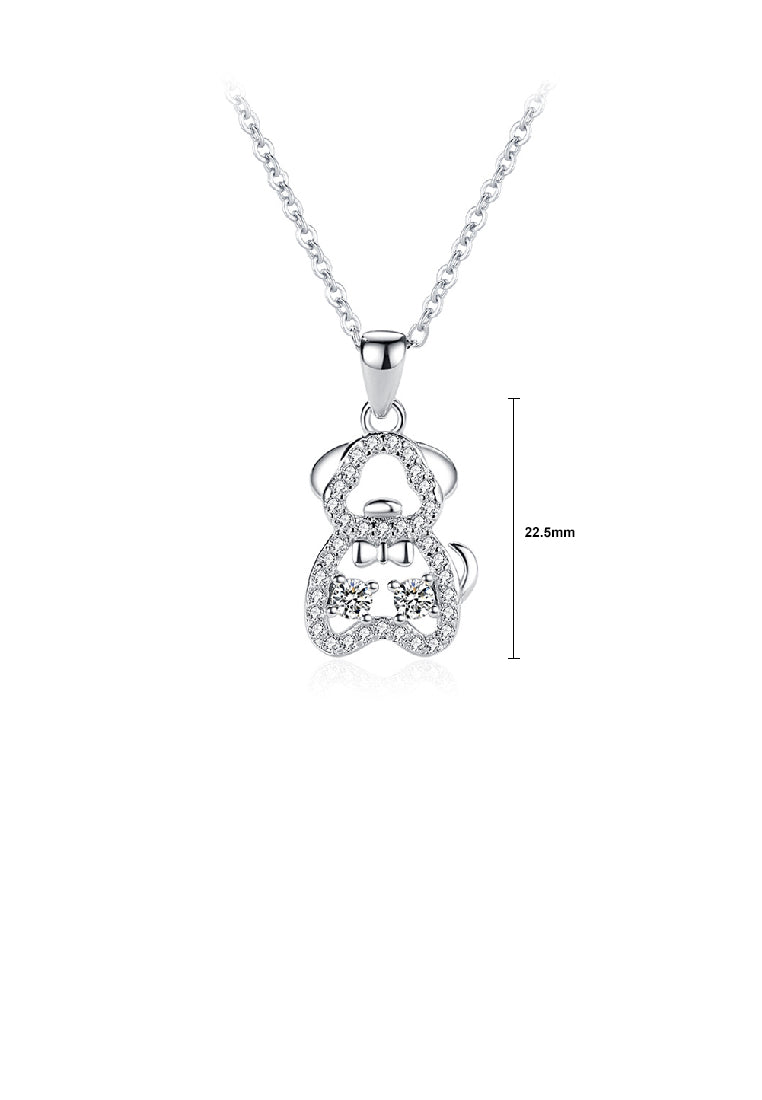 925 Sterling Silver Fashion Cute Puppy Pendant with Cubic Zirconia and Necklace - Luxurious Look
