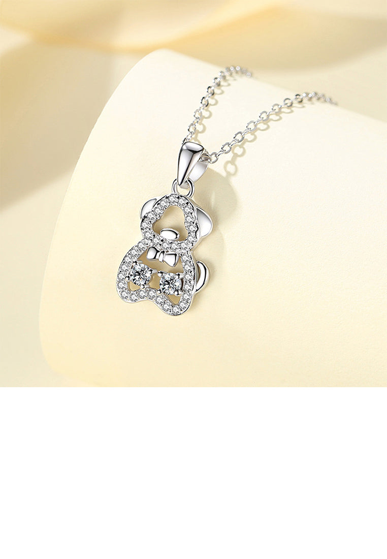 925 Sterling Silver Fashion Cute Puppy Pendant with Cubic Zirconia and Necklace - Luxurious Look