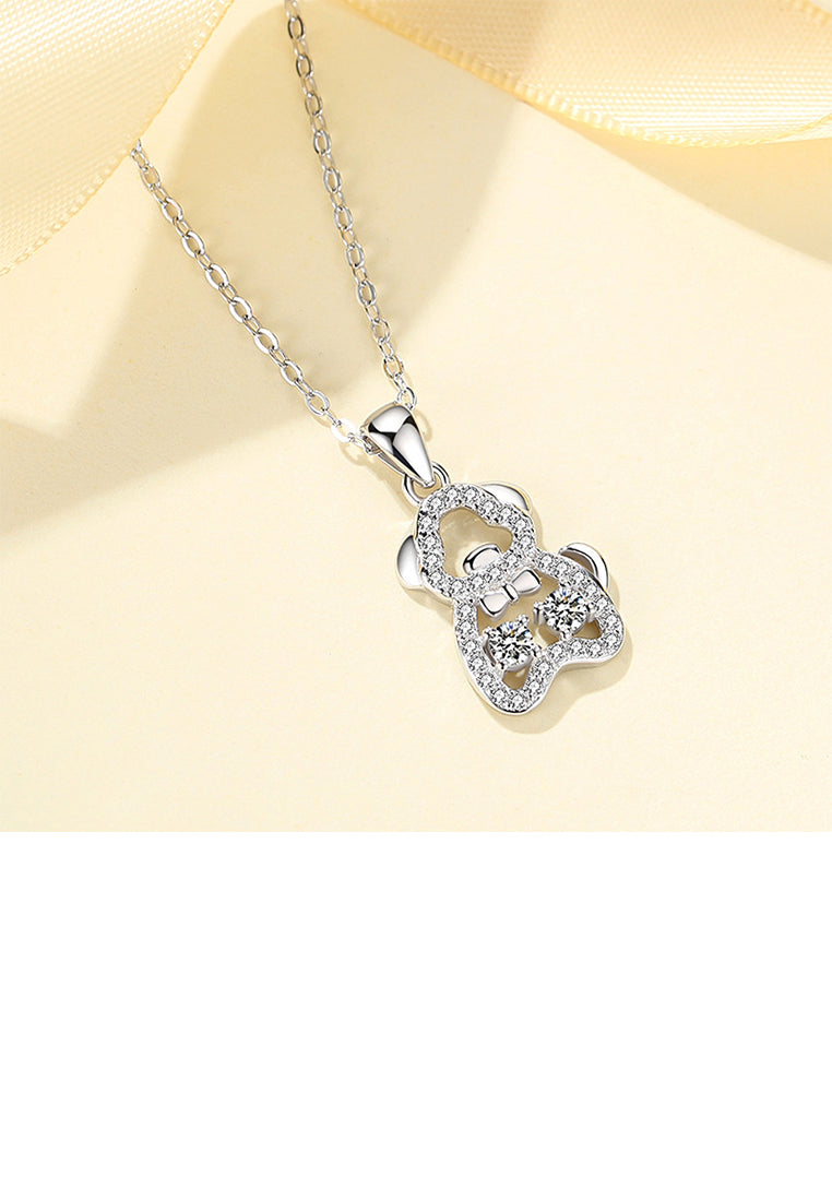 925 Sterling Silver Fashion Cute Puppy Pendant with Cubic Zirconia and Necklace - Luxurious Look