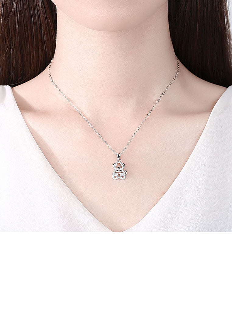 925 Sterling Silver Fashion Cute Puppy Pendant with Cubic Zirconia and Necklace - Luxurious Look