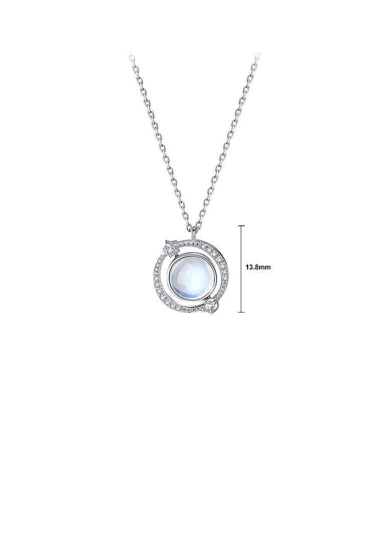 925 Sterling Silver Fashion Simple Planet Moonstone Pendant with Cubic Zirconia and Necklace - Luxurious Look
