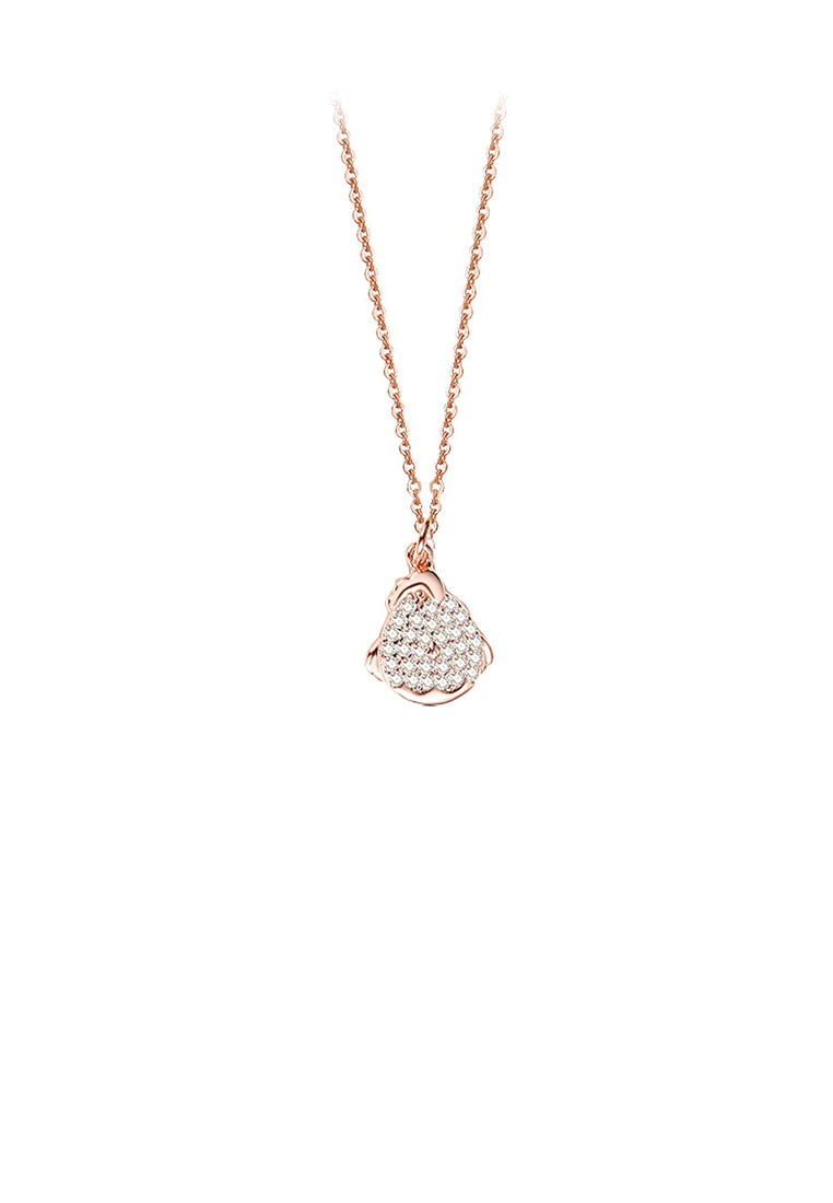 925 Sterling Silver Plated Rose Gold Simple and Bright Zodiac Cock Pendant with Cubic Zirconia and Necklace - Luxurious Look