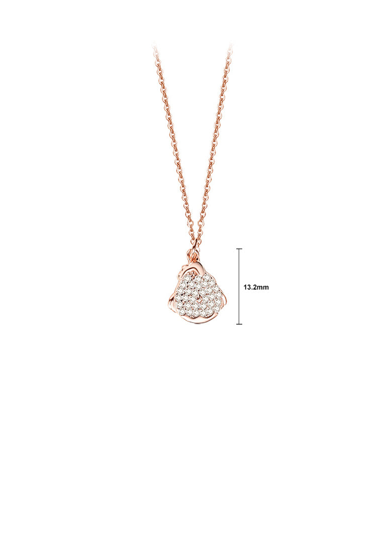 925 Sterling Silver Plated Rose Gold Simple and Bright Zodiac Cock Pendant with Cubic Zirconia and Necklace - Luxurious Look