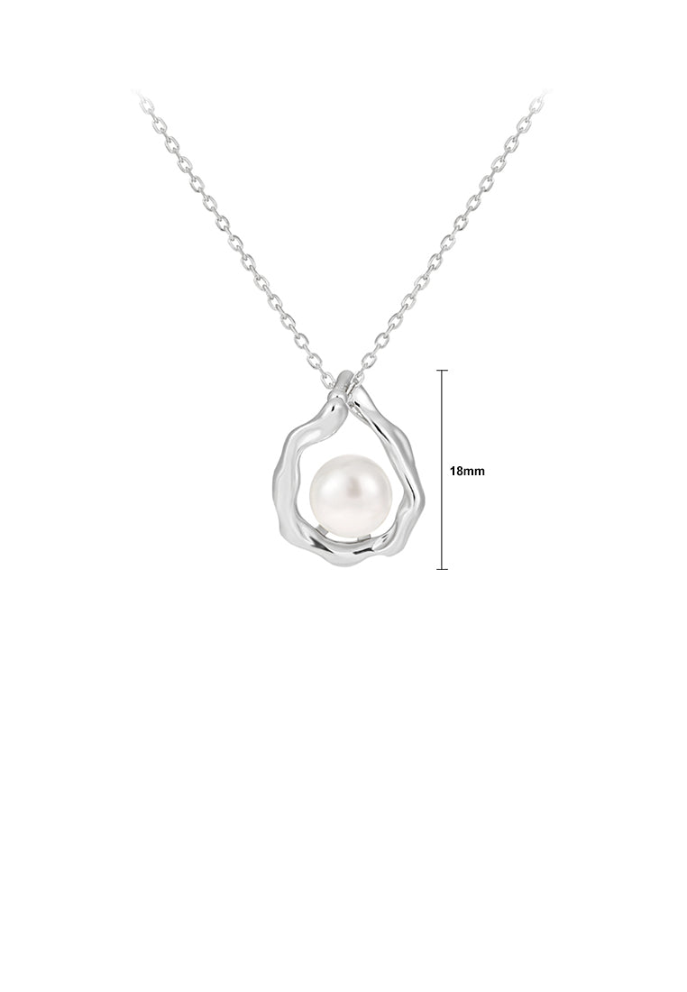 925 Sterling Silver Fashion Hollow Water Drop-shaped Geometric Pendant with Imitation Pearls and Necklace