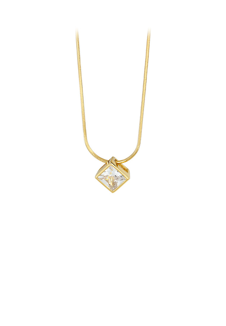 925 Sterling Silver Plated Gold Simple and Fashion Geometric Square Cubic Zirconia Pendant with Necklace - Luxurious Look