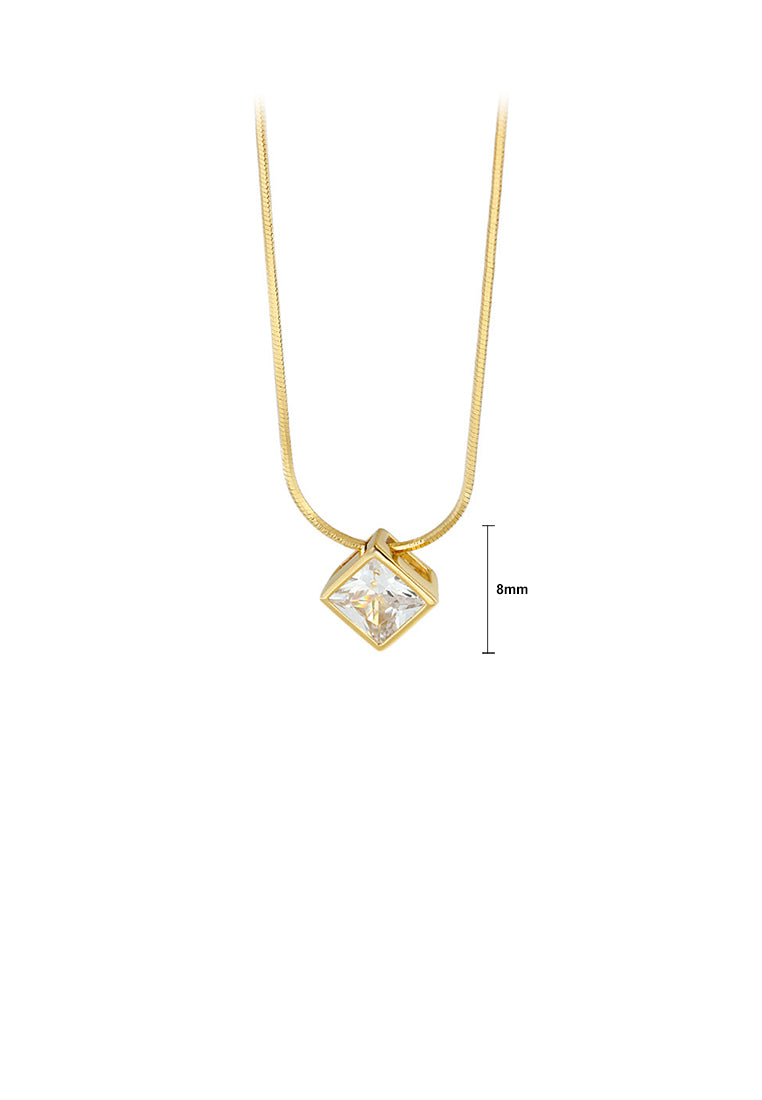 925 Sterling Silver Plated Gold Simple and Fashion Geometric Square Cubic Zirconia Pendant with Necklace - Luxurious Look