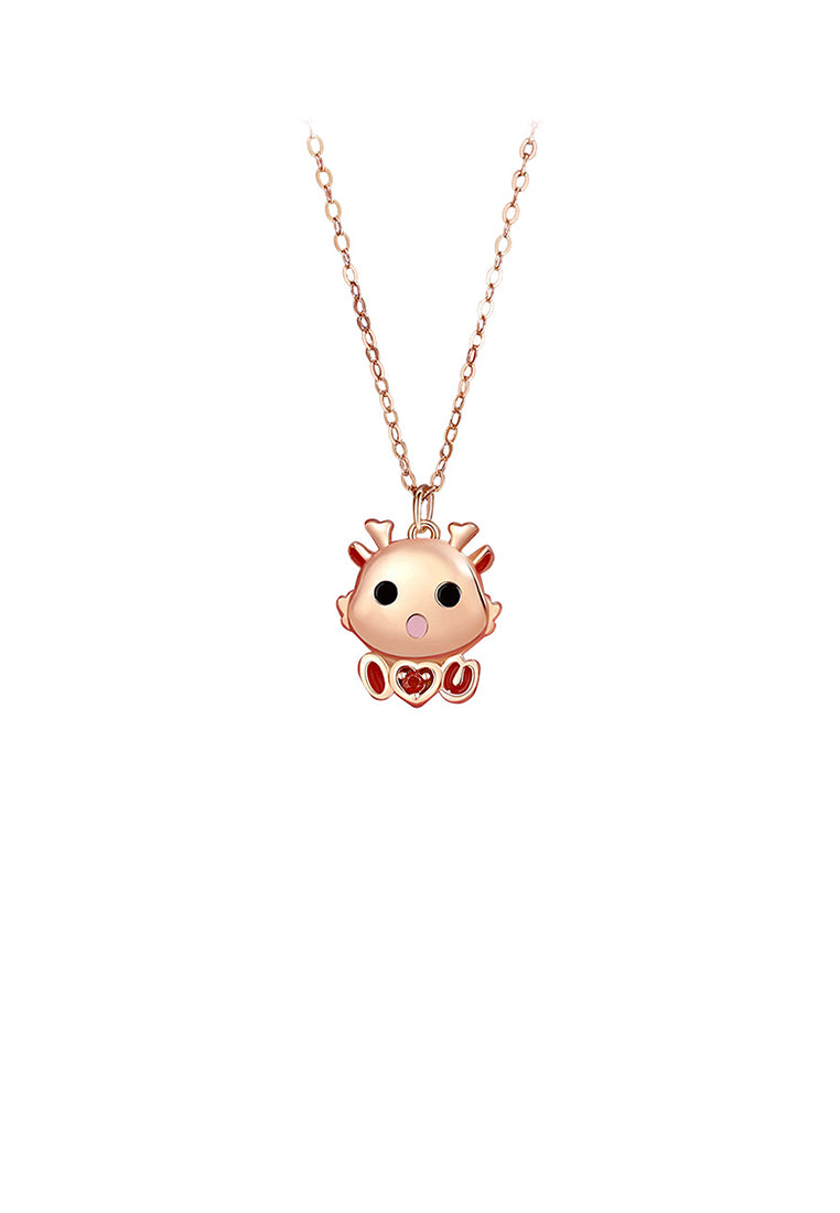 925 Sterling Silver Plated Rose Gold Simple Cute Cartoon Dragon Pendant with Necklace