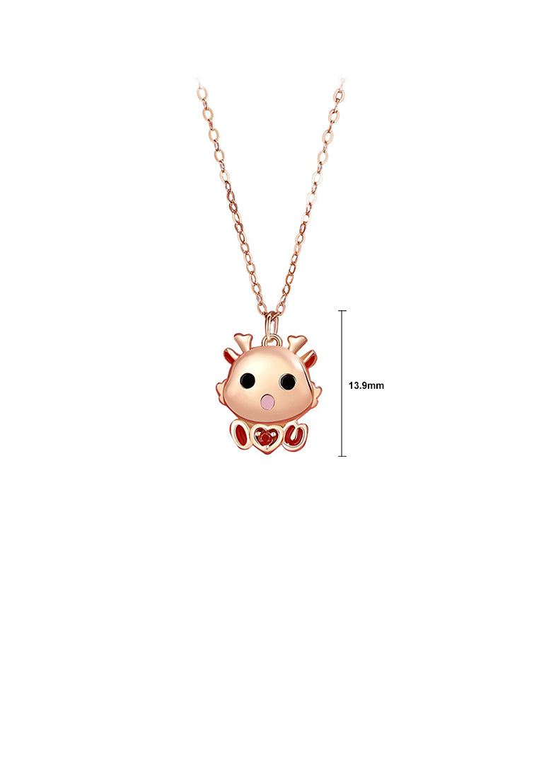 925 Sterling Silver Plated Rose Gold Simple Cute Cartoon Dragon Pendant with Necklace