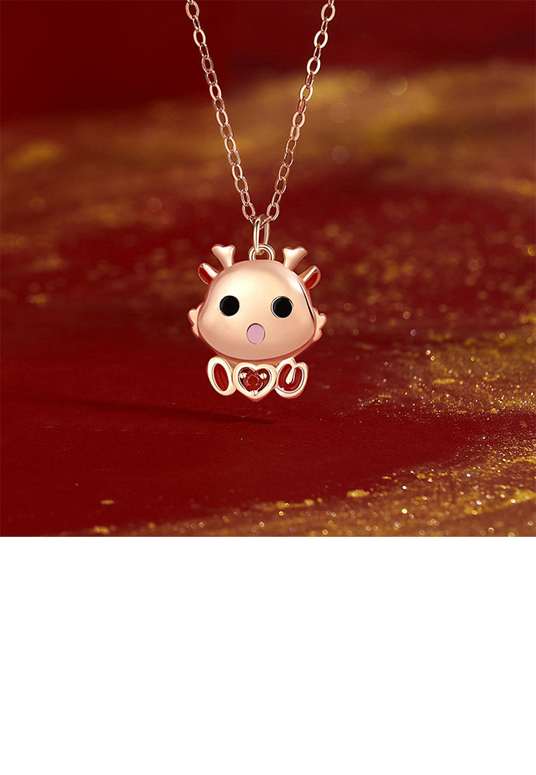 925 Sterling Silver Plated Rose Gold Simple Cute Cartoon Dragon Pendant with Necklace