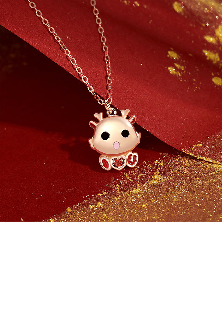 925 Sterling Silver Plated Rose Gold Simple Cute Cartoon Dragon Pendant with Necklace