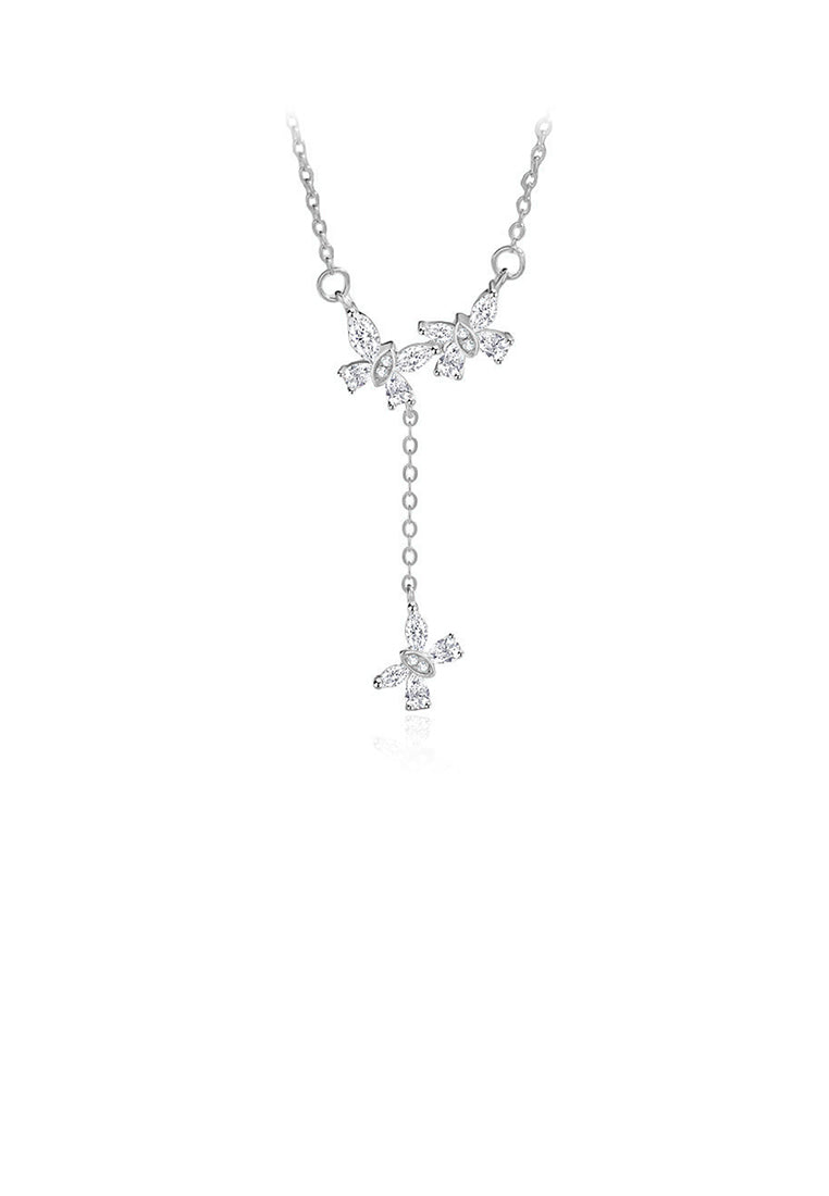925 Sterling Silver Fashion Cute Butterfly Tassel Pendant with Cubic Zirconia and Necklace - Luxurious Look