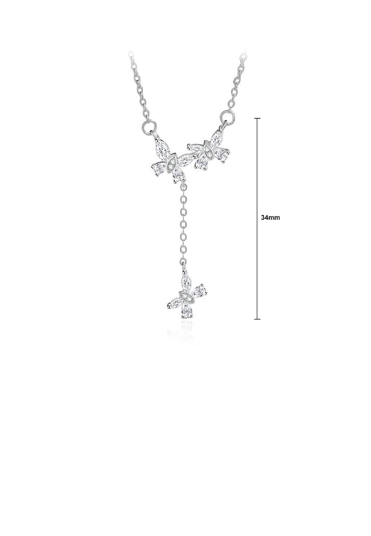 925 Sterling Silver Fashion Cute Butterfly Tassel Pendant with Cubic Zirconia and Necklace - Luxurious Look