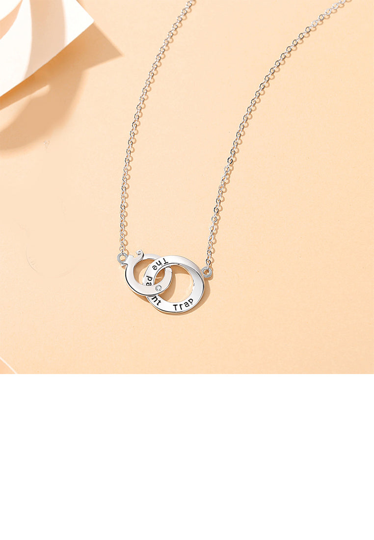 925 Sterling Silver Fashion Simple Geometric Ring Pendant with Cubic Zirconia and Necklace - Luxurious Look