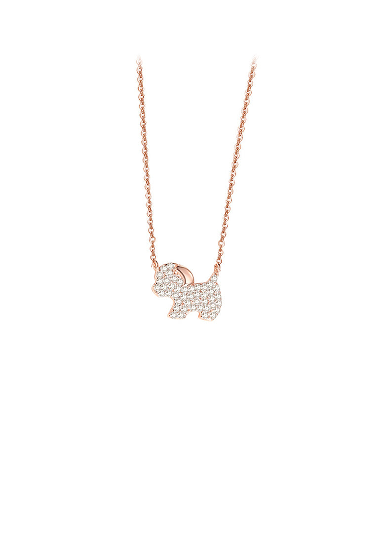 925 Sterling Silver Plated Rose Gold Simple and Bright Zodiac Dog Pendant with Cubic Zirconia and Necklace - Luxurious Look