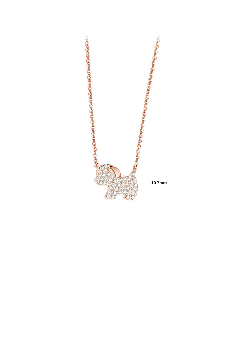 925 Sterling Silver Plated Rose Gold Simple and Bright Zodiac Dog Pendant with Cubic Zirconia and Necklace - Luxurious Look