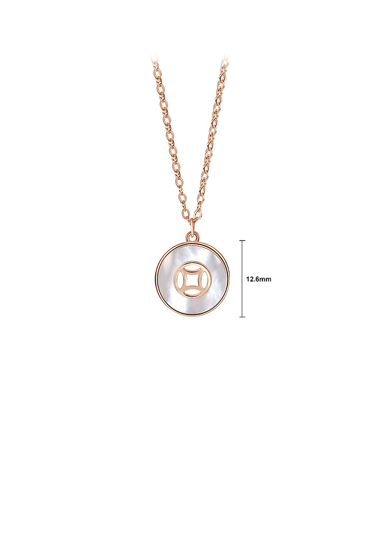 925 Sterling Silver Plated Rose Gold Simple and Fashion Copper Coin Mother-of-pearl Pendant with Necklace