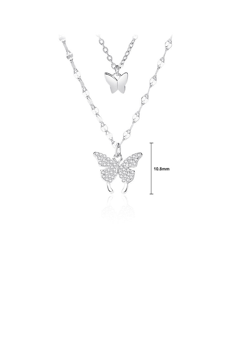 925 Sterling Silver Fashion Butterfly Pendant with Cubic Zirconia and Double Layer Necklace - Luxurious Look