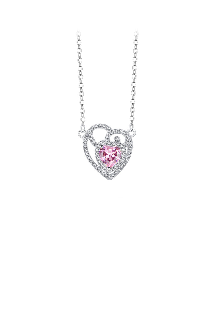 925 Sterling Silver Fashion and Elegant Hollow Tulip Heart-shaped Pendant with Cubic Zirconia and Necklace - Luxurious Look