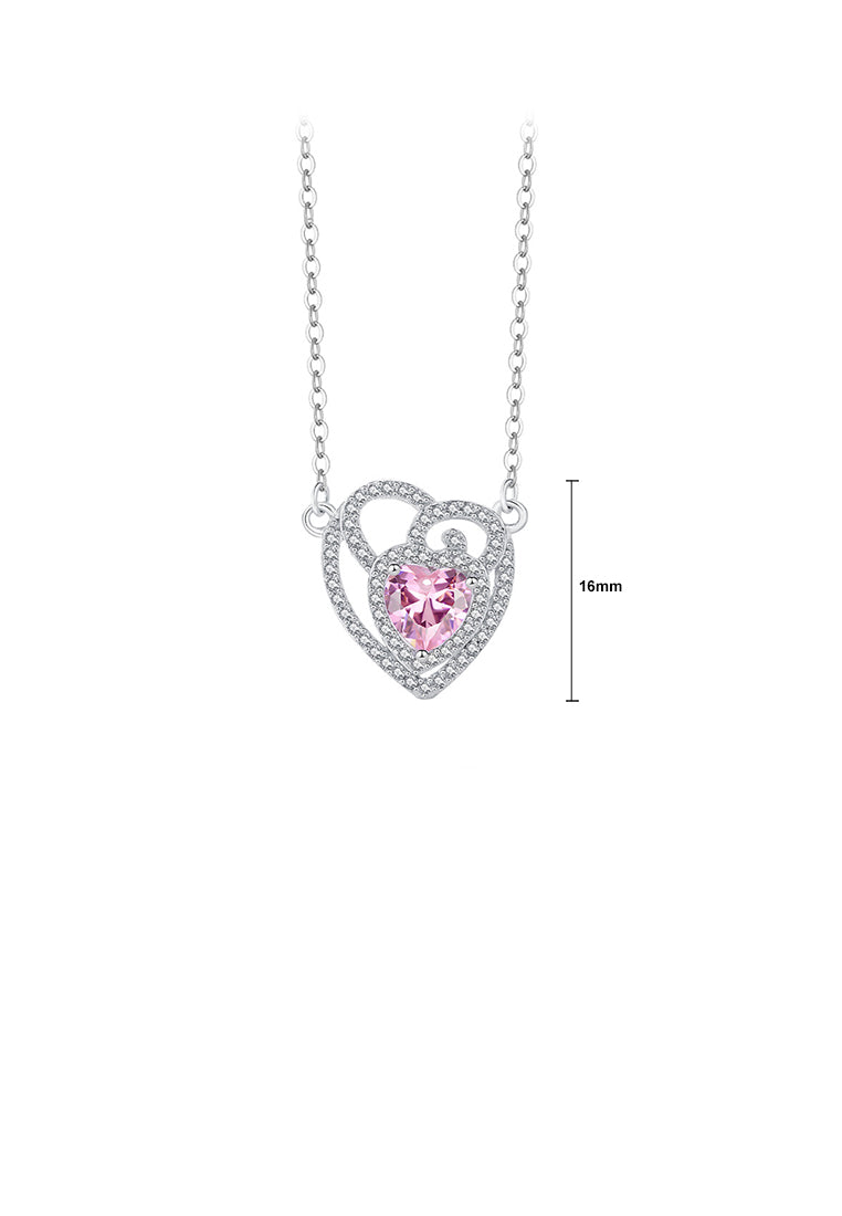 925 Sterling Silver Fashion and Elegant Hollow Tulip Heart-shaped Pendant with Cubic Zirconia and Necklace - Luxurious Look