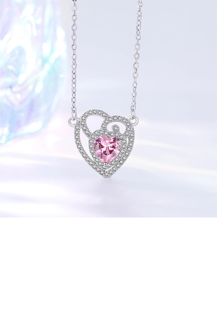 925 Sterling Silver Fashion and Elegant Hollow Tulip Heart-shaped Pendant with Cubic Zirconia and Necklace - Luxurious Look