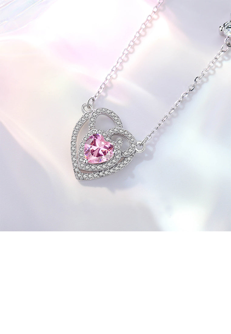 925 Sterling Silver Fashion and Elegant Hollow Tulip Heart-shaped Pendant with Cubic Zirconia and Necklace - Luxurious Look