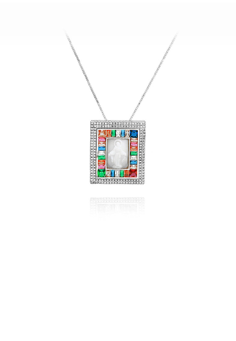 Fashion Temperament Geometric Cube Pendant with Colorful Cubic Zirconia and Necklace - Luxurious Look