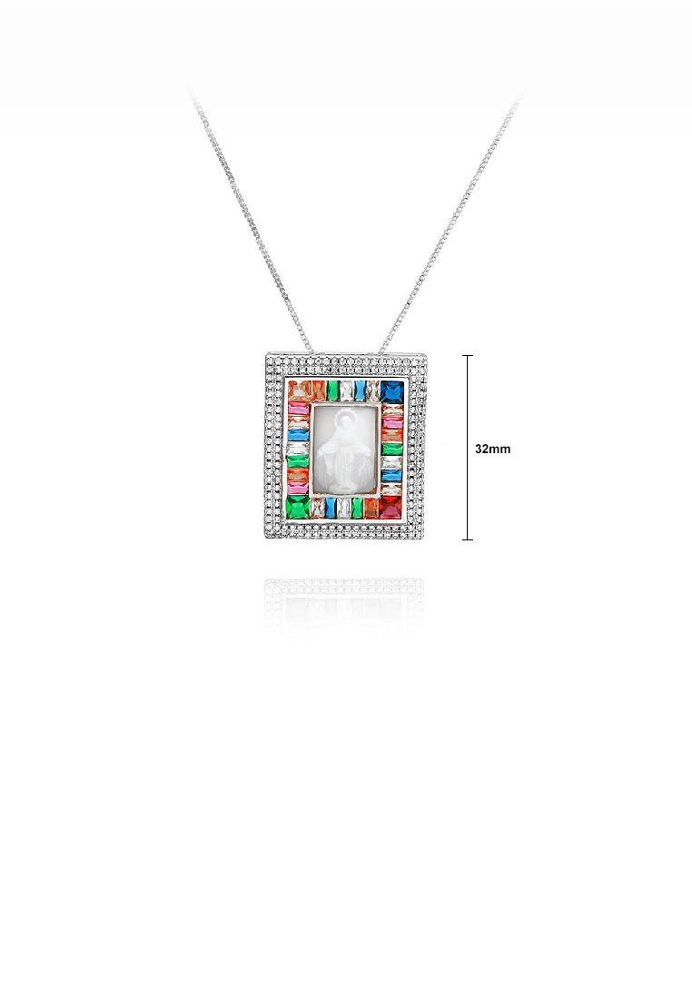 Fashion Temperament Geometric Cube Pendant with Colorful Cubic Zirconia and Necklace - Luxurious Look