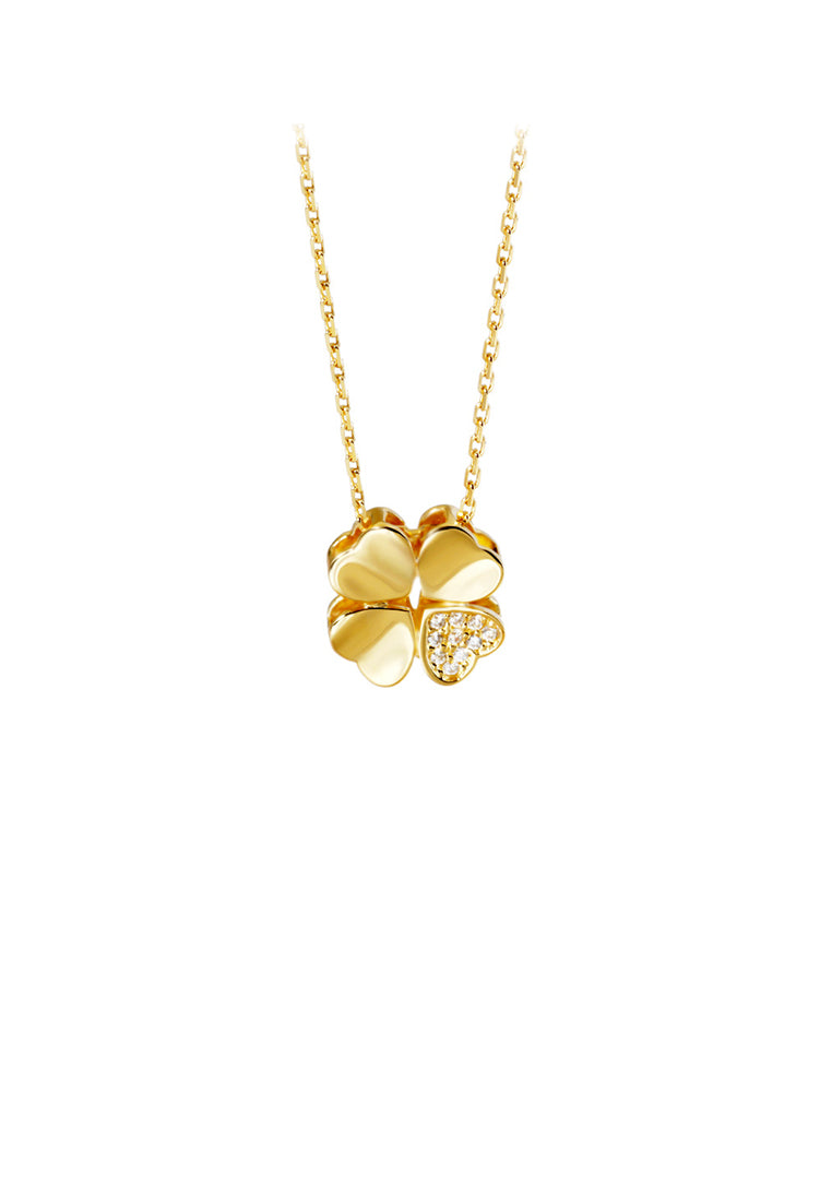 925 Sterling Silver Plated Gold Fashion and Simple Four-leafed Clover Pendant with Cubic Zirconia and Necklace - Luxurious Look