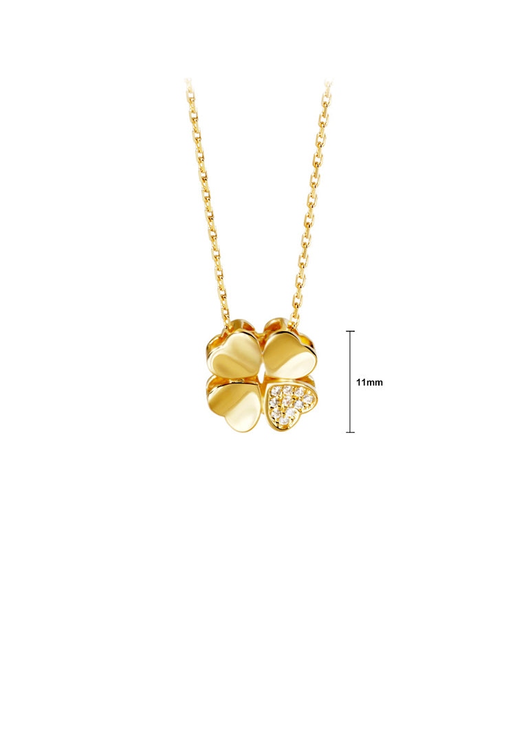 925 Sterling Silver Plated Gold Fashion and Simple Four-leafed Clover Pendant with Cubic Zirconia and Necklace - Luxurious Look