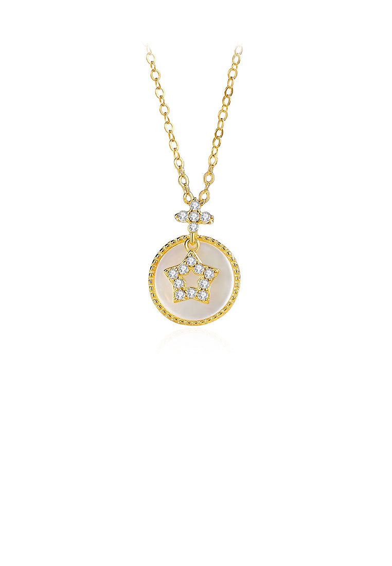 925 Sterling Silver Plated Gold Fashion Simple Star Compass Pendant with Cubic Zirconia and Necklace - Luxurious Look