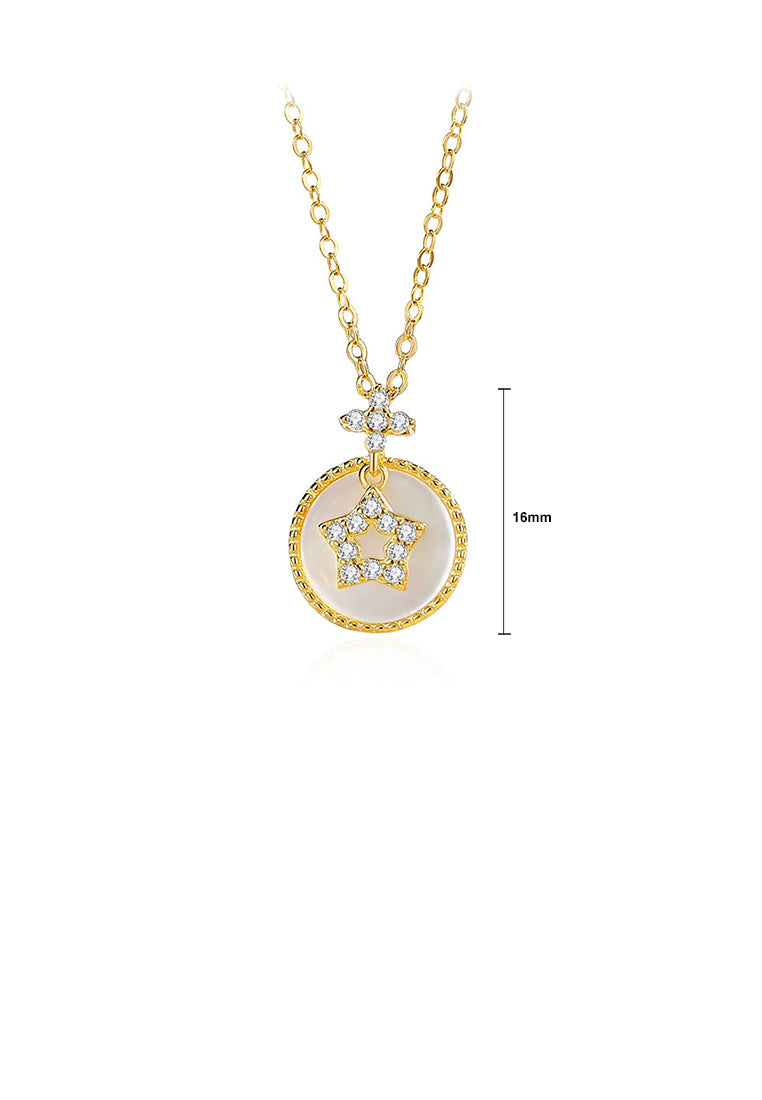 925 Sterling Silver Plated Gold Fashion Simple Star Compass Pendant with Cubic Zirconia and Necklace - Luxurious Look