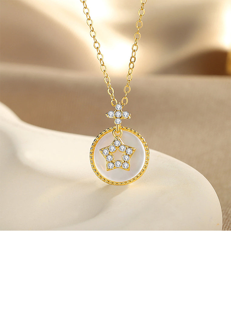 925 Sterling Silver Plated Gold Fashion Simple Star Compass Pendant with Cubic Zirconia and Necklace - Luxurious Look