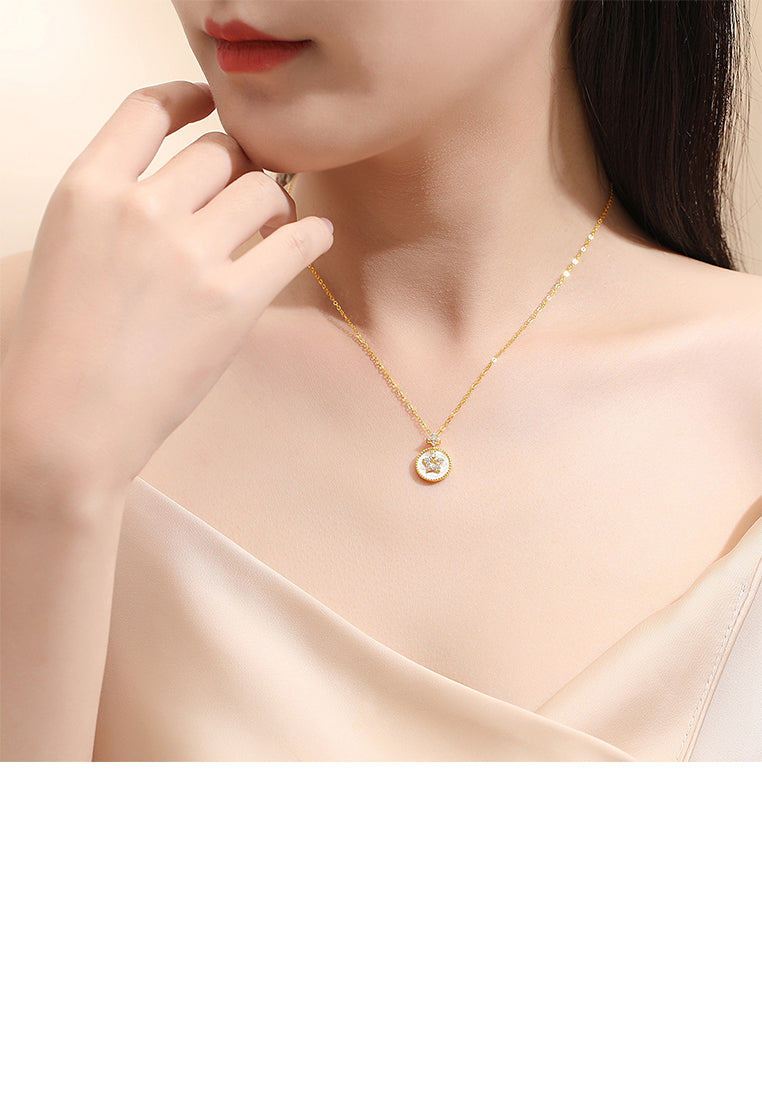 925 Sterling Silver Plated Gold Fashion Simple Star Compass Pendant with Cubic Zirconia and Necklace - Luxurious Look