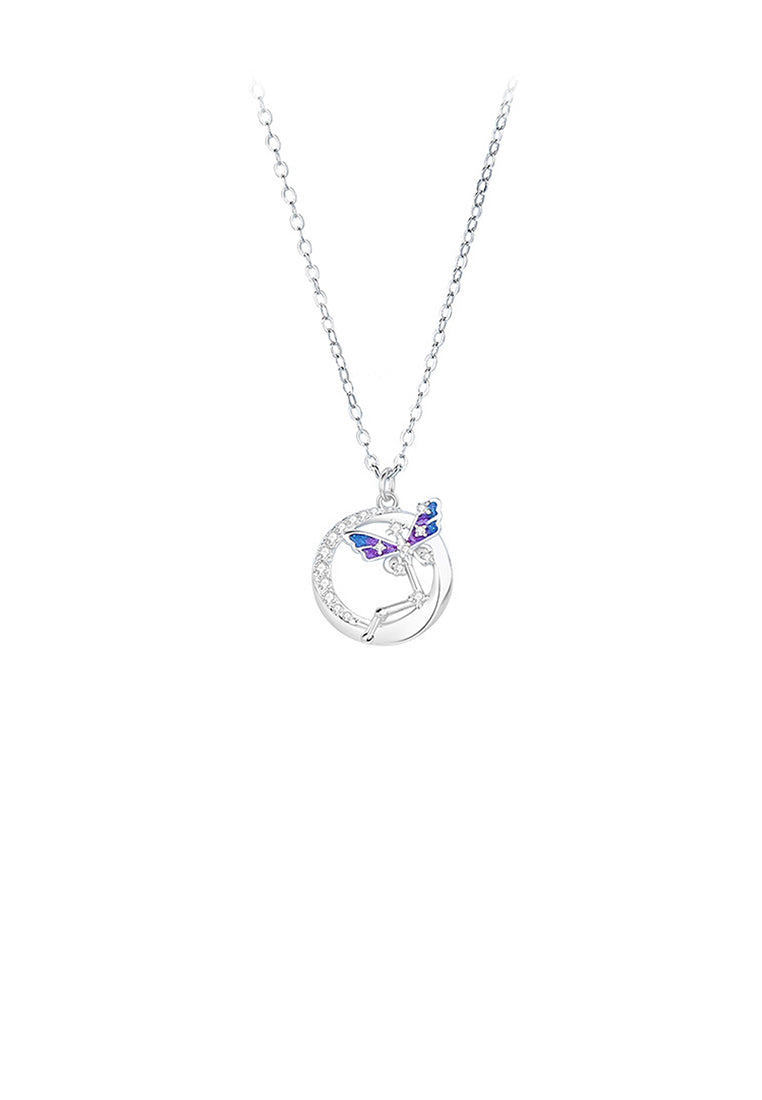 925 Sterling Silver Fashion and Elegant Butterfly Geometric Circle Pendant with Cubic Zirconia and Necklace - Luxurious Look