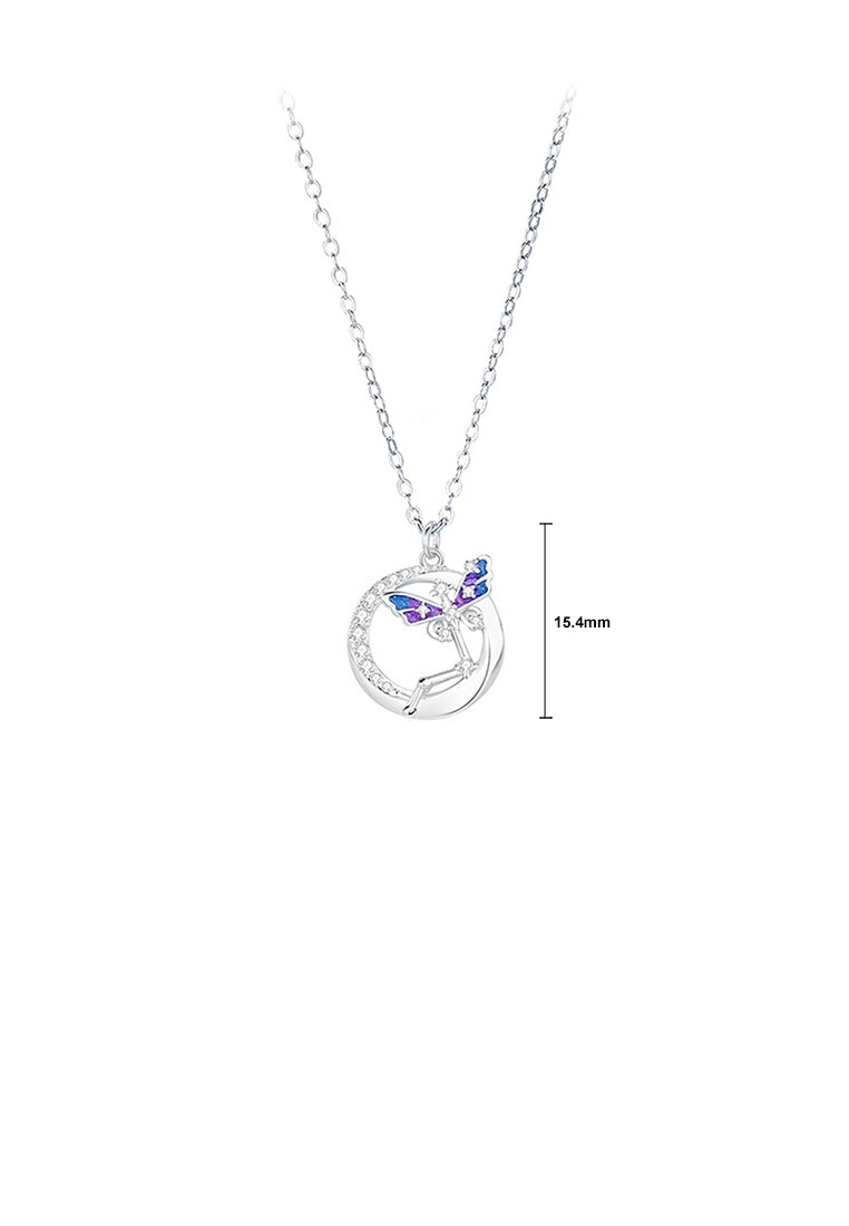 925 Sterling Silver Fashion and Elegant Butterfly Geometric Circle Pendant with Cubic Zirconia and Necklace - Luxurious Look
