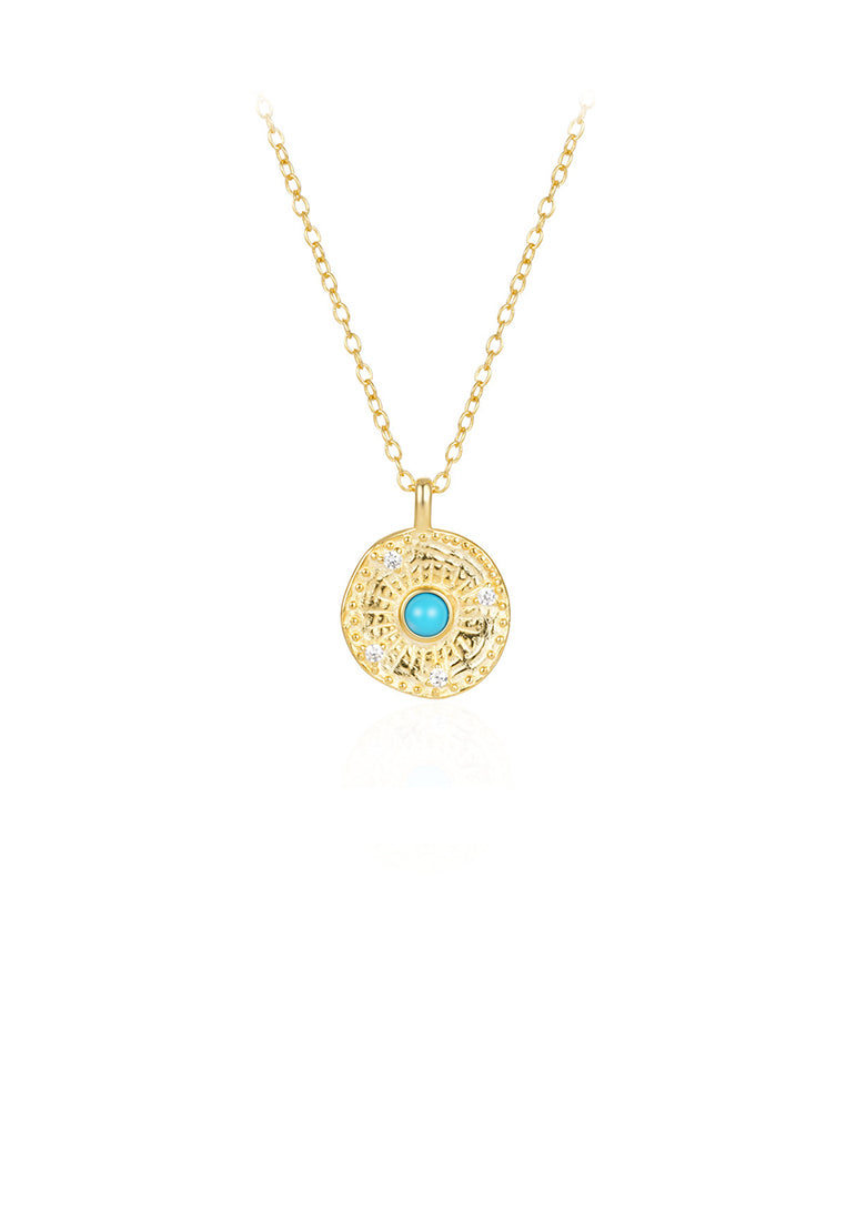 925 Sterling Silver Plated Gold Fashion Sun Pattern Geometric Pendant with Cubic Zirconia and Necklace - Luxurious Look