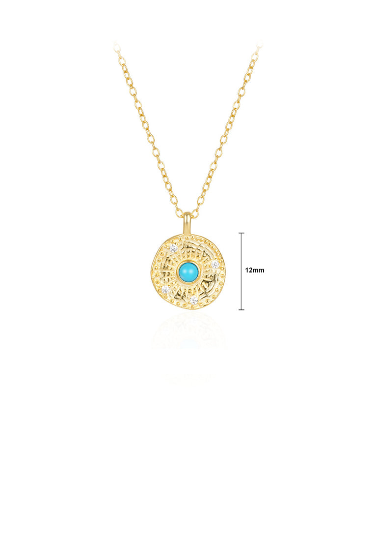 925 Sterling Silver Plated Gold Fashion Sun Pattern Geometric Pendant with Cubic Zirconia and Necklace - Luxurious Look