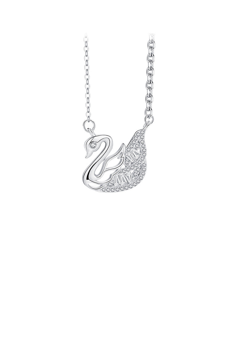925 Sterling Silver Fashion and Elegant Swan Pendant with Cubic Zirconia and Necklace - Luxurious Look