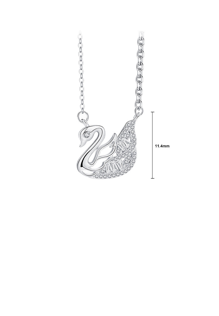 925 Sterling Silver Fashion and Elegant Swan Pendant with Cubic Zirconia and Necklace - Luxurious Look