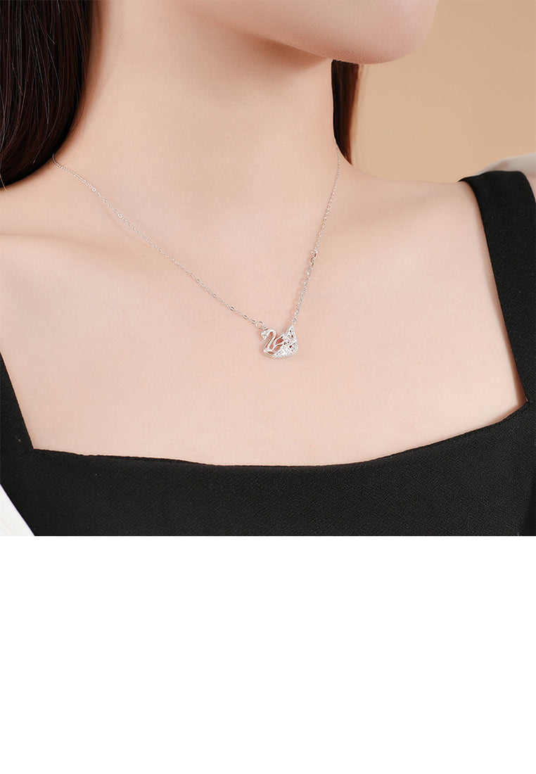 925 Sterling Silver Fashion and Elegant Swan Pendant with Cubic Zirconia and Necklace - Luxurious Look