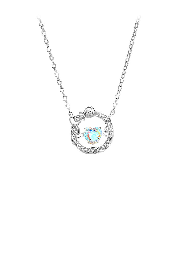 925 Sterling Silver Fashion Simple Ribbon Heart Shape Hollow Pendant with Cubic Zirconia and Necklace - Luxurious Look