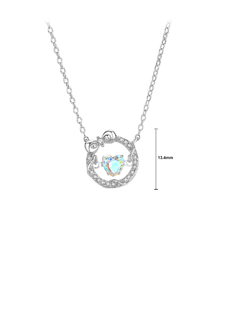 925 Sterling Silver Fashion Simple Ribbon Heart Shape Hollow Pendant with Cubic Zirconia and Necklace - Luxurious Look