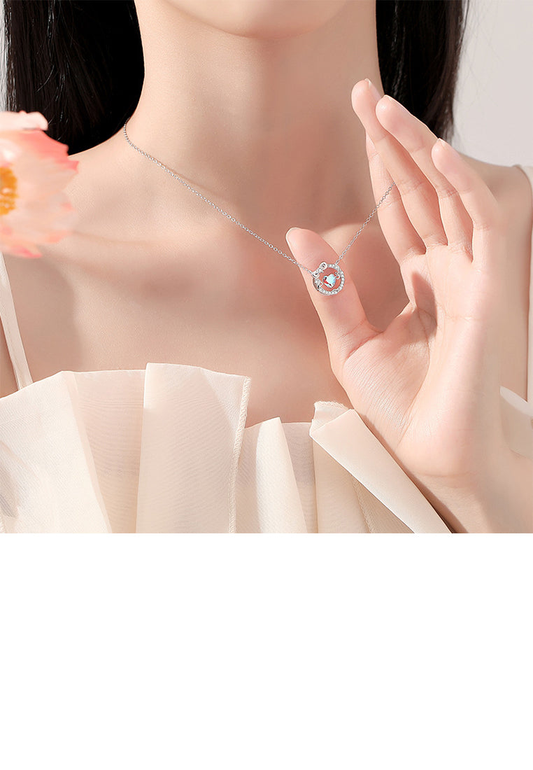 925 Sterling Silver Fashion Simple Ribbon Heart Shape Hollow Pendant with Cubic Zirconia and Necklace - Luxurious Look