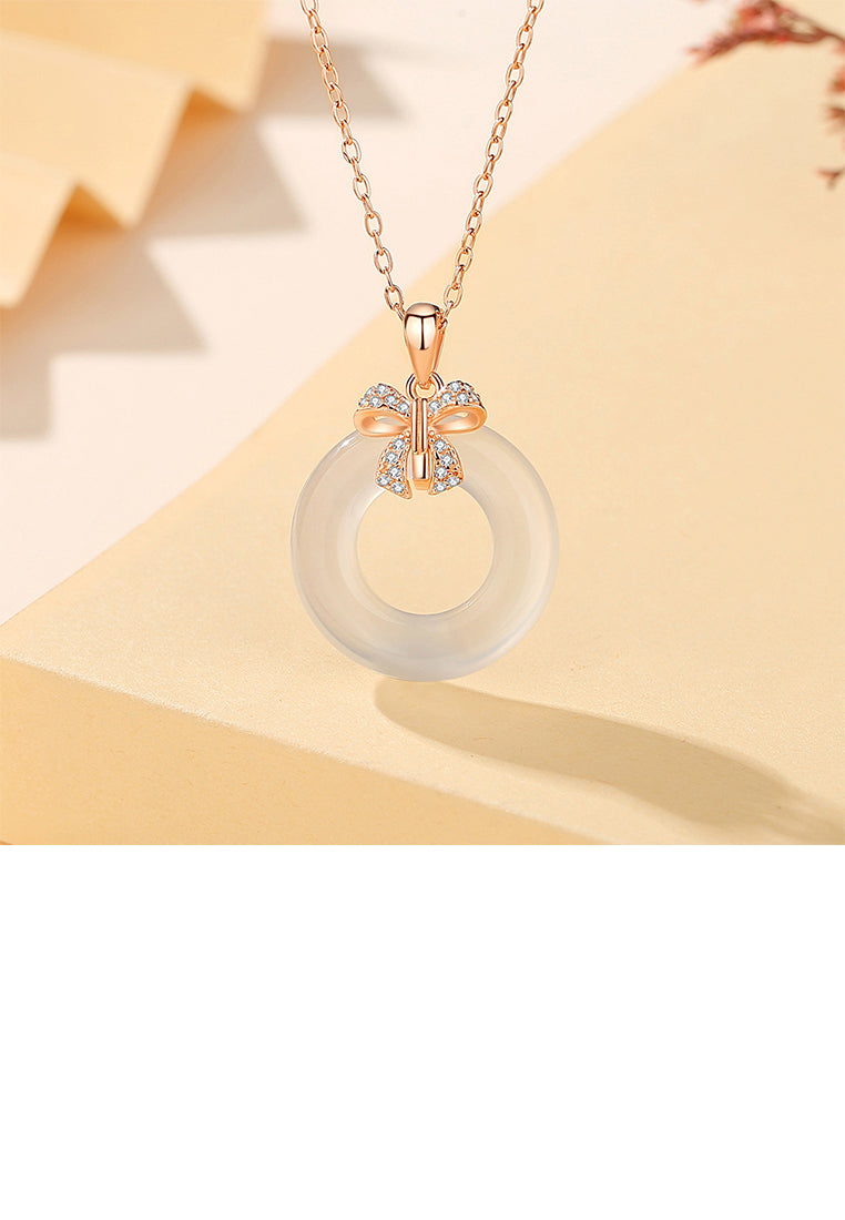 925 Sterling Silver Plated Rose Gold Fashion Vintage Ribbon Peace Buckle Pendant with Cubic Zirconia and Necklace - Luxurious Look