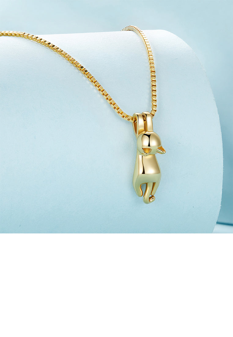 925 Sterling Silver Plated Gold Simple Cute Cat Pendant with Necklace