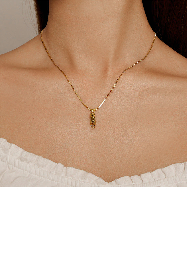 925 Sterling Silver Plated Gold Simple Cute Cat Pendant with Necklace