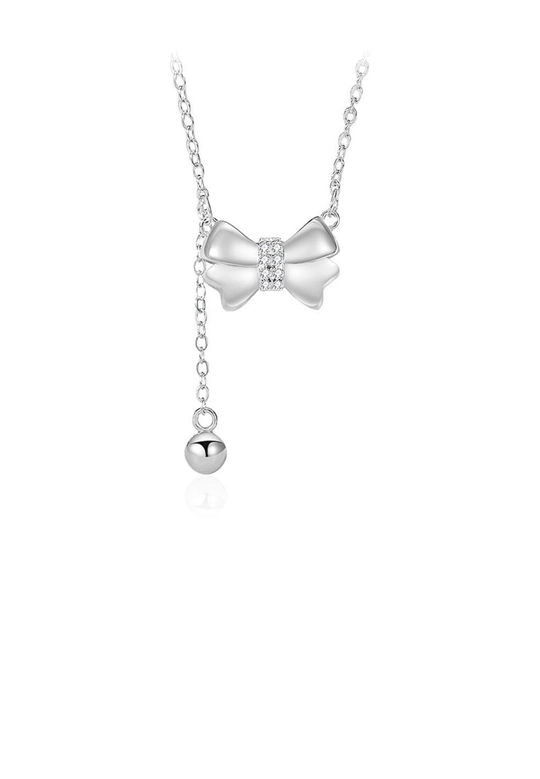 925 Sterling Silver Sweet and Cute Ribbon Tassel Pendant with Cubic Zirconia and Necklace - Luxurious Look