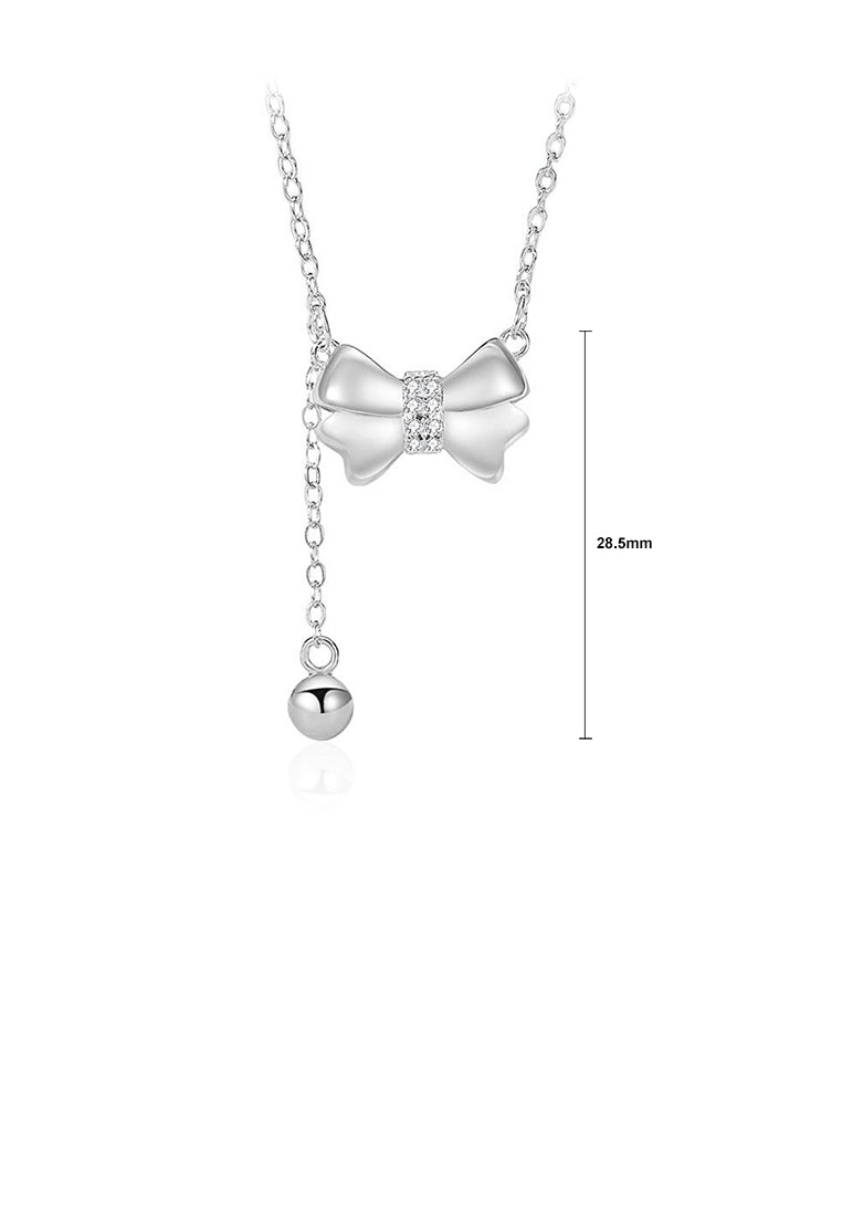 925 Sterling Silver Sweet and Cute Ribbon Tassel Pendant with Cubic Zirconia and Necklace - Luxurious Look