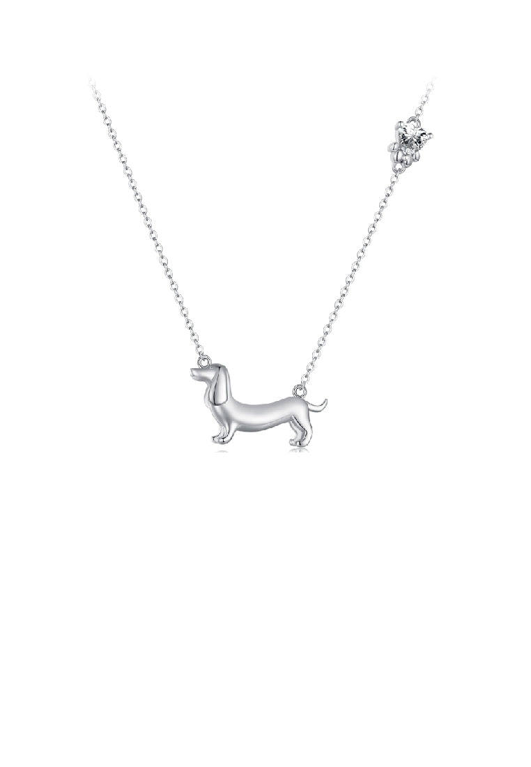 925 Sterling Silver Simple and Cute Dachshund Pendant with Cubic Zirconia and Necklace - Luxurious Look