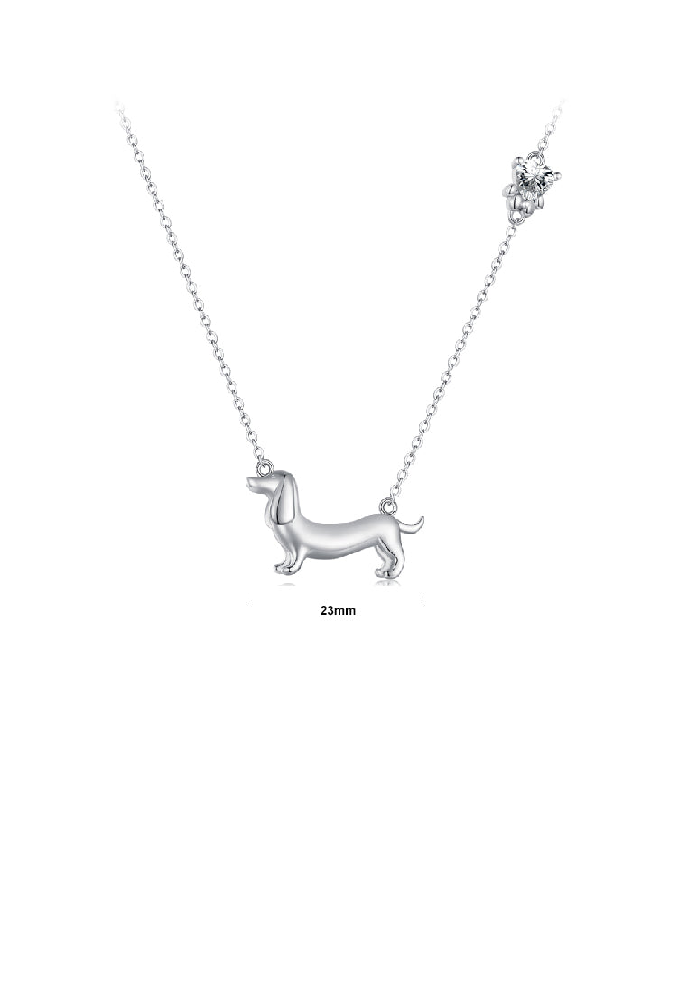 925 Sterling Silver Simple and Cute Dachshund Pendant with Cubic Zirconia and Necklace - Luxurious Look